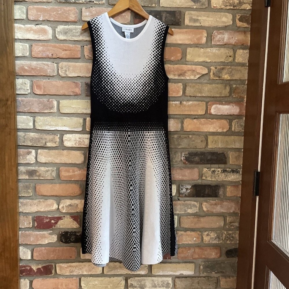 carmen marc valvo dress Graphic Dot Black White Nwt M Medium
